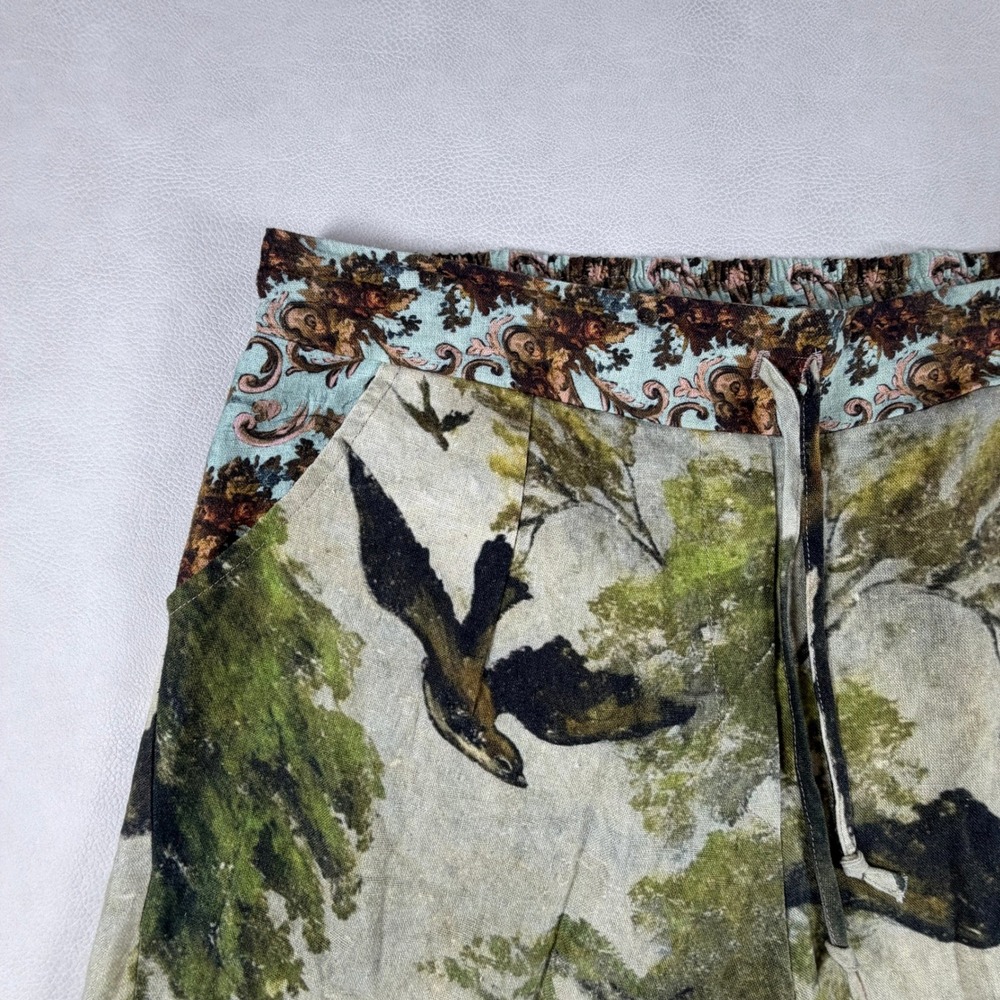Market of Stars Pants Nature Print Linen Blend Swan Bird Forest Green Size Small - Picture 11 of 16